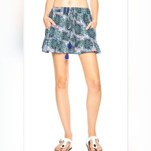 RAGA Boho Paisley Mini Skirt Blue Purple Tassel Hem Drawstring Summer Festival S